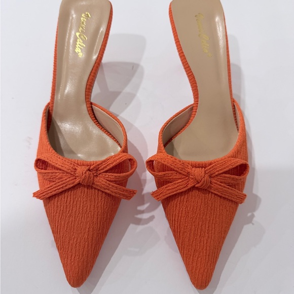 Orange Bow Mules kitten heel size 38 7.5/8 - Picture 2 of 8